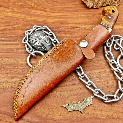 10 Inch Handmade Damascus Steel Bowie Knife with Wood Handle and Brass Pins