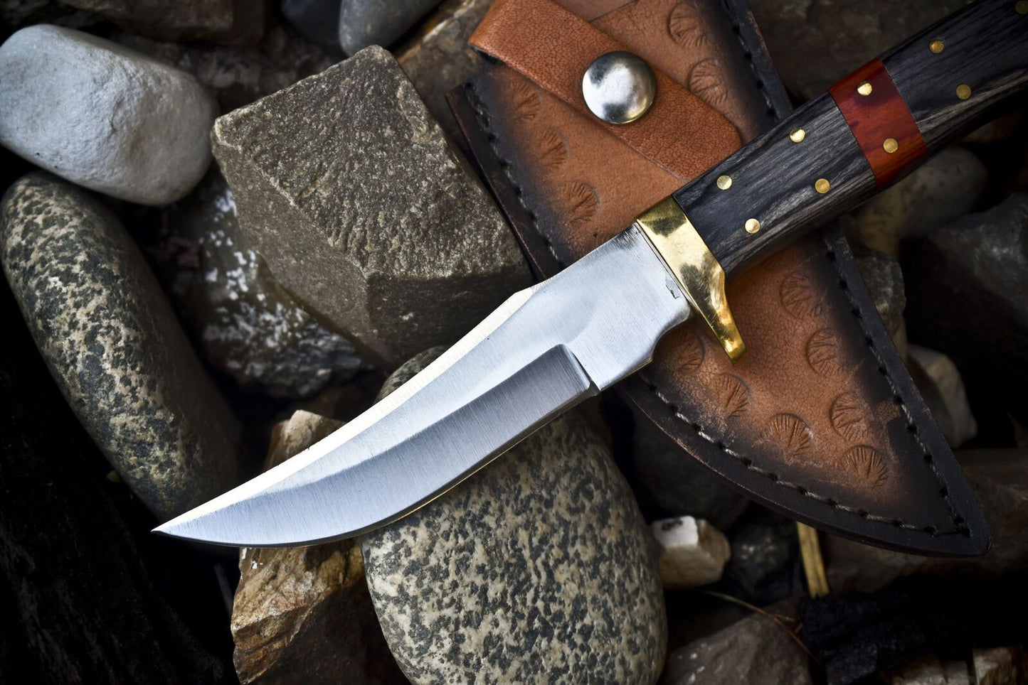 Custom Skinner Knife 440C Steel Hardwood Handle with Brass Guard