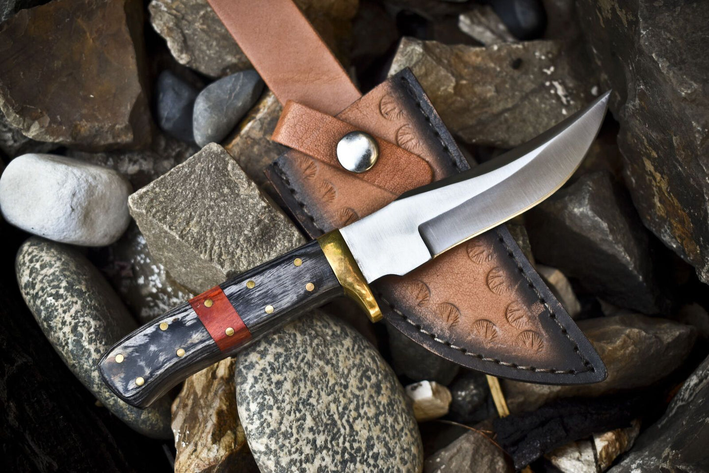 Custom Skinner Knife 440C Steel Hardwood Handle with Brass Guard