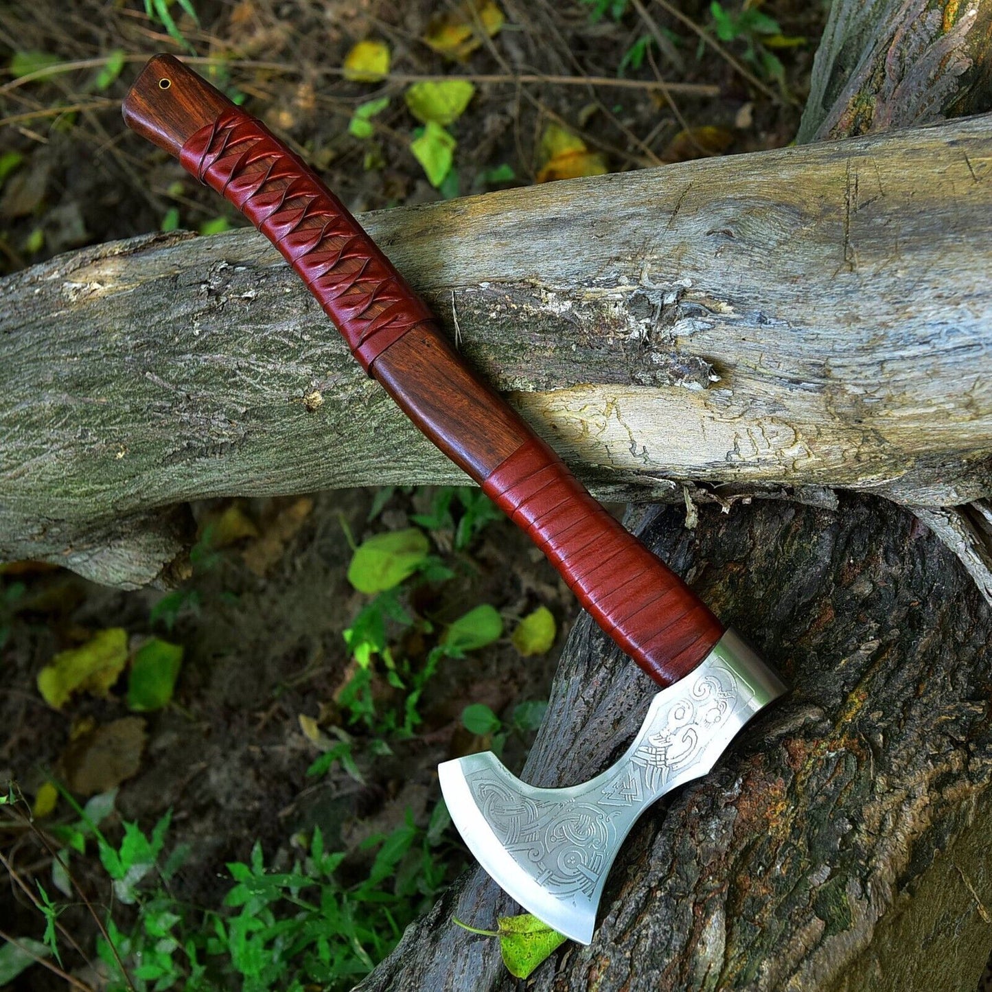 19.5 Inch Handmade Viking Combat Axe with Ash Wood Handle and Leather Sheath