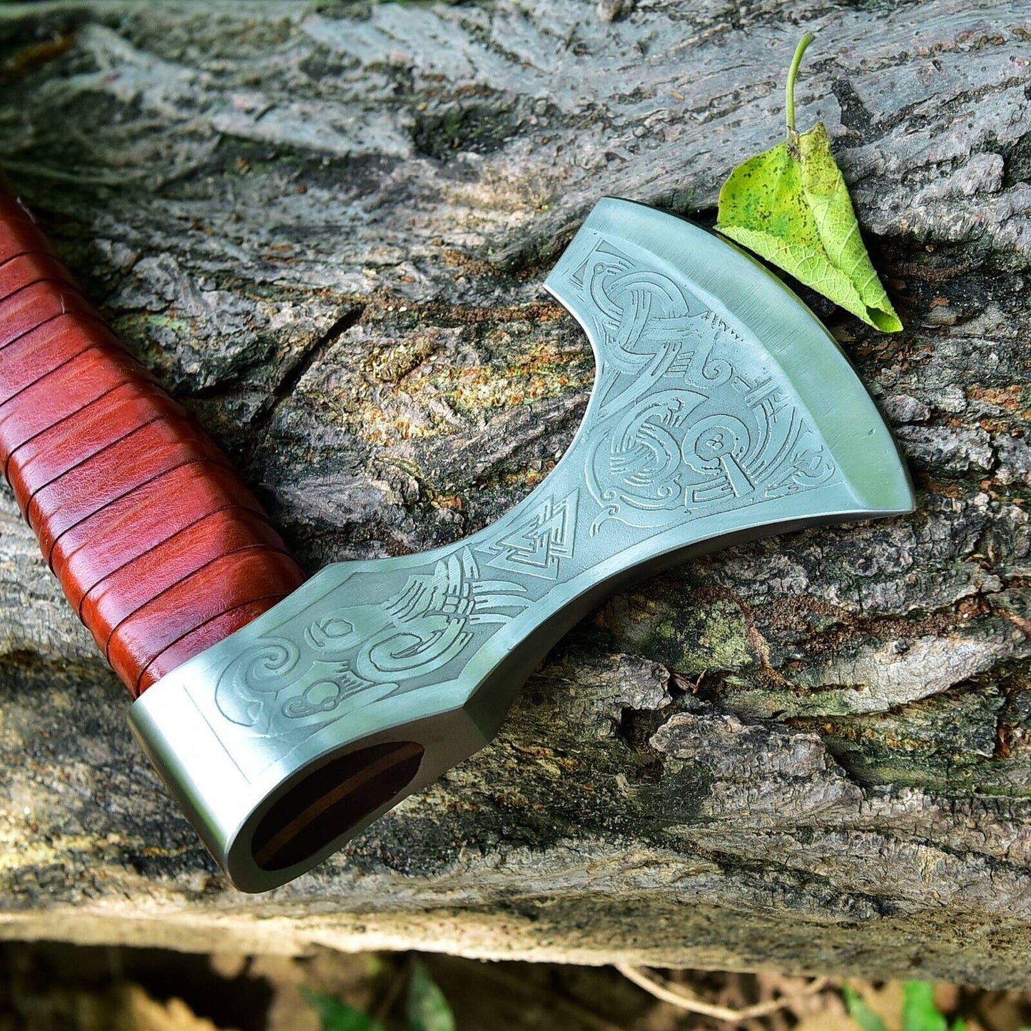 19.5 Inch Handmade Viking Combat Axe with Ash Wood Handle and Leather Sheath