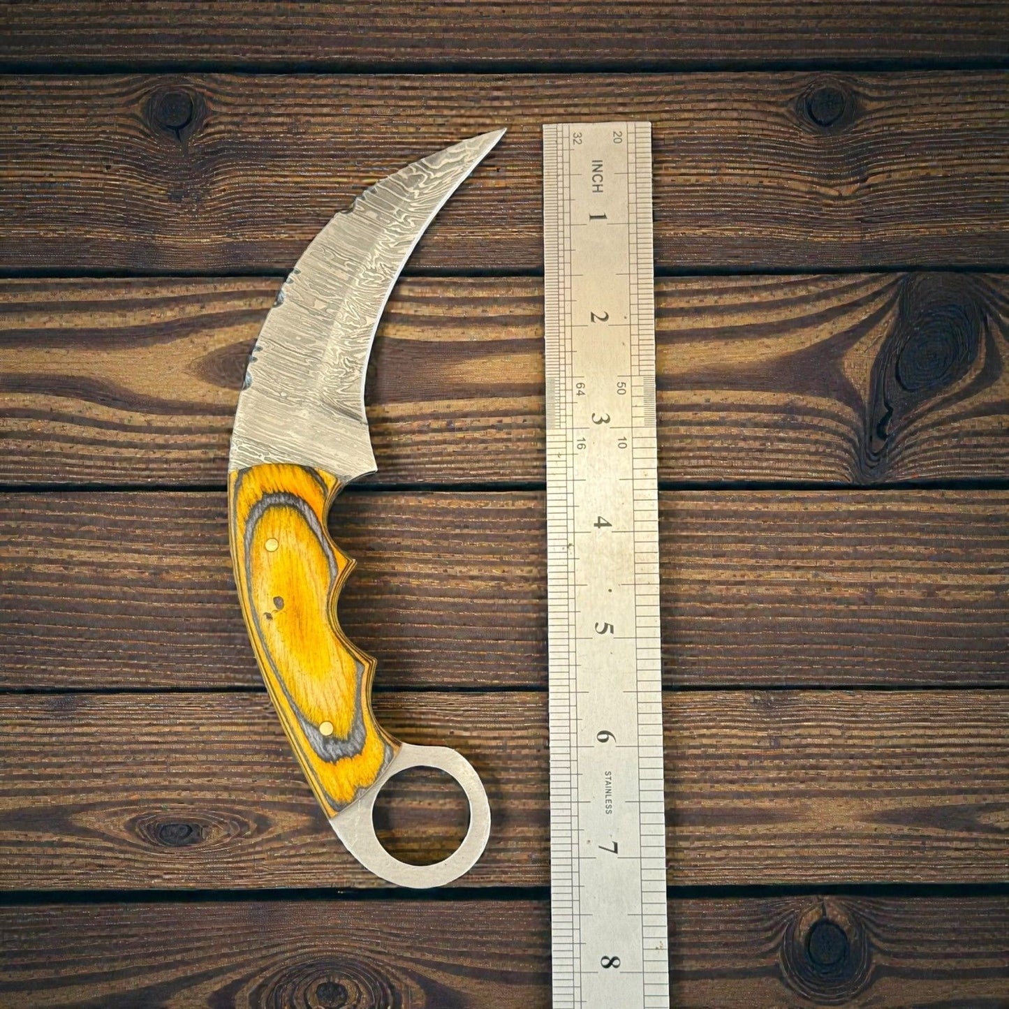 7" Damascus Karambit Damascus Steel Karambit Hunting Knife With Pakkawood Handle