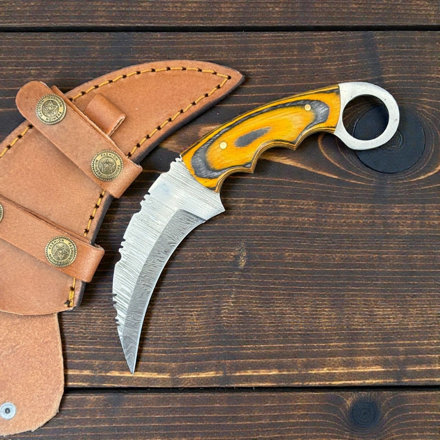 7" Damascus Karambit Damascus Steel Karambit Hunting Knife With Pakkawood Handle