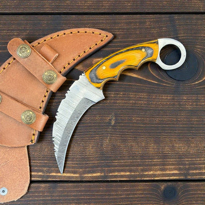 7" Damascus Karambit Damascus Steel Karambit Hunting Knife With Pakkawood Handle