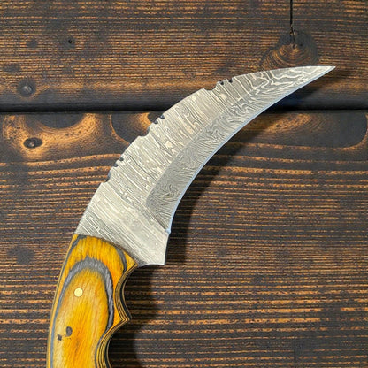 7" Damascus Karambit Damascus Steel Karambit Hunting Knife With Pakkawood Handle