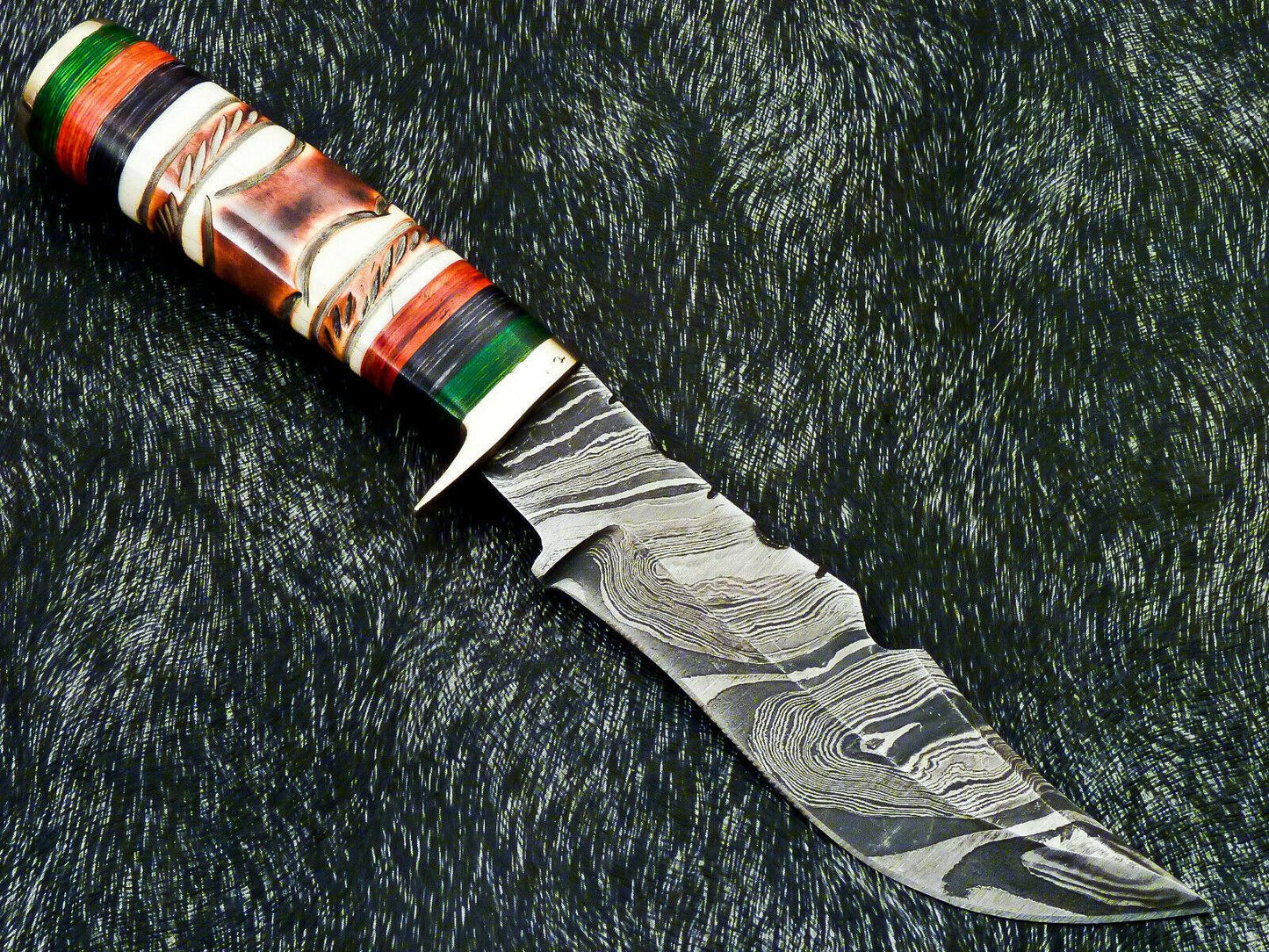 Authentic Hand Forged Damascus 10" Bowie Hunting Knife – Camel Bone Handle