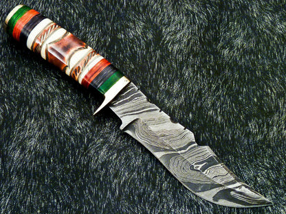 Authentic Hand Forged Damascus 10" Bowie Hunting Knife – Camel Bone Handle