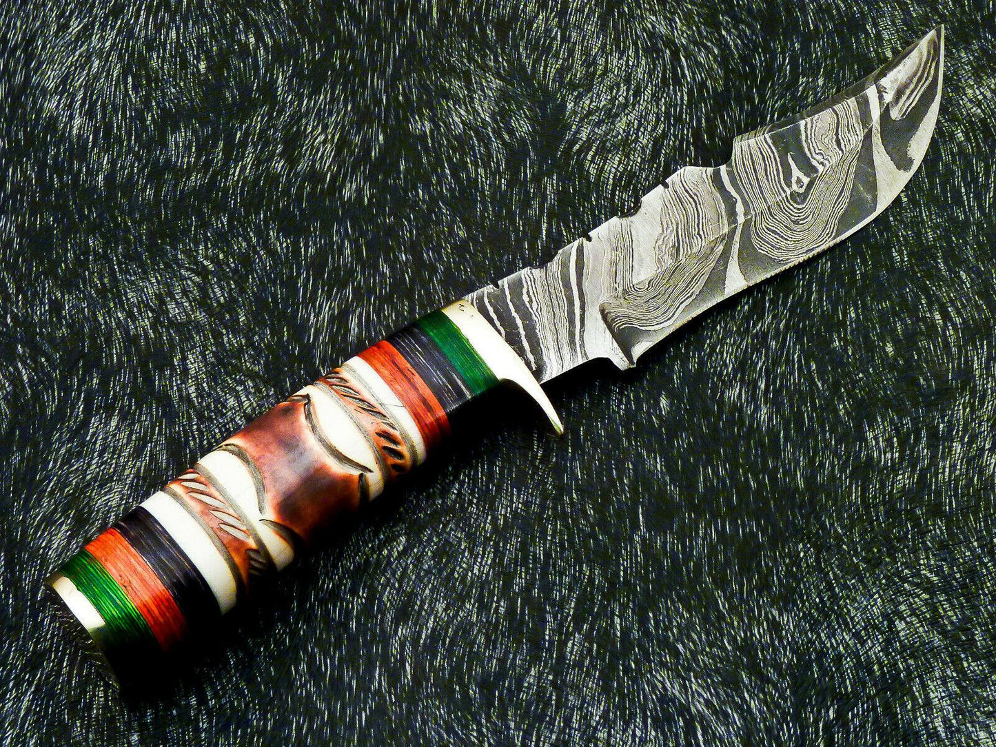 Authentic Hand Forged Damascus 10" Bowie Hunting Knife – Camel Bone Handle