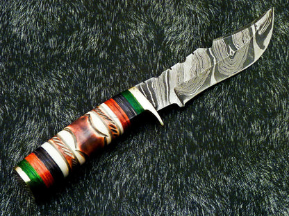 Authentic Hand Forged Damascus 10" Bowie Hunting Knife – Camel Bone Handle