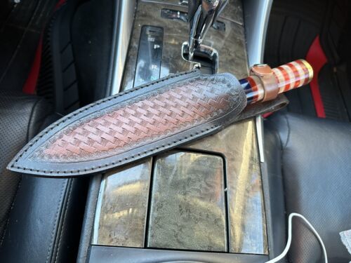 Custom Hand Forged 12" Damascus Steel Full Tang Kitchen Chef Knife with Leather Sheath
