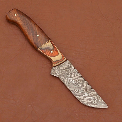 Custom Damascus Skinner Knife Wood Handle for Hunting Camping Survival Use