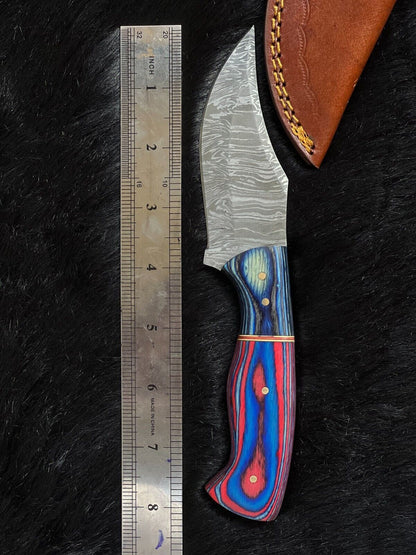 8 Inch Twist Damascus Bowie Knife with Camel Bone and Wood Handle