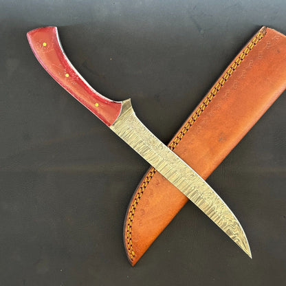 12" Damascus Steel Fillet Knife Handmade Kitchen Knife With Resin Handle & Sheath