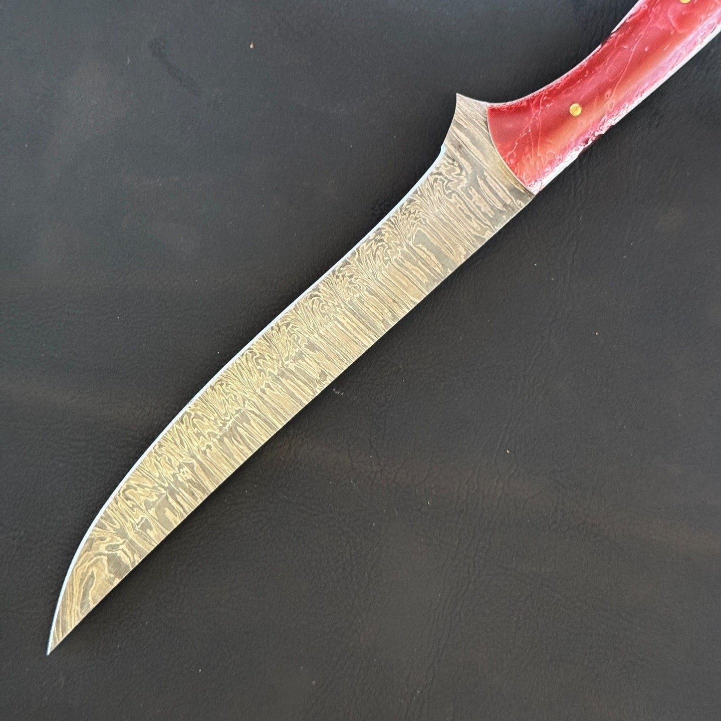 12" Damascus Steel Fillet Knife Handmade Kitchen Knife With Resin Handle & Sheath