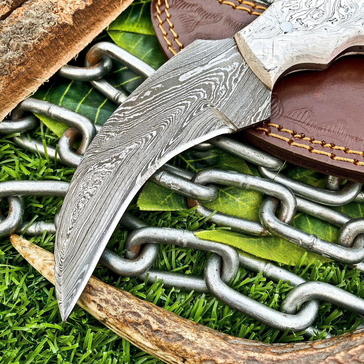 Handmade Damascus Karambit Knife 8" Karambit Damascus Steel Knife with Corian Handle