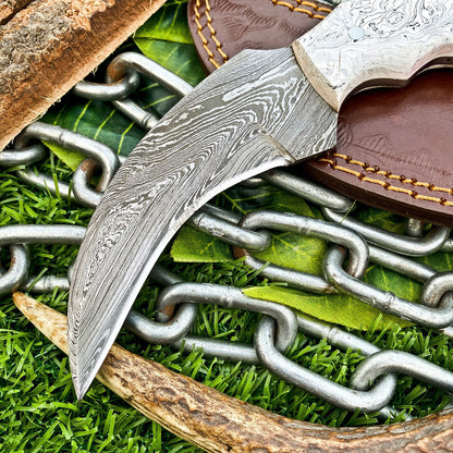 Handmade Damascus Karambit Knife 8" Karambit Damascus Steel Knife with Corian Handle