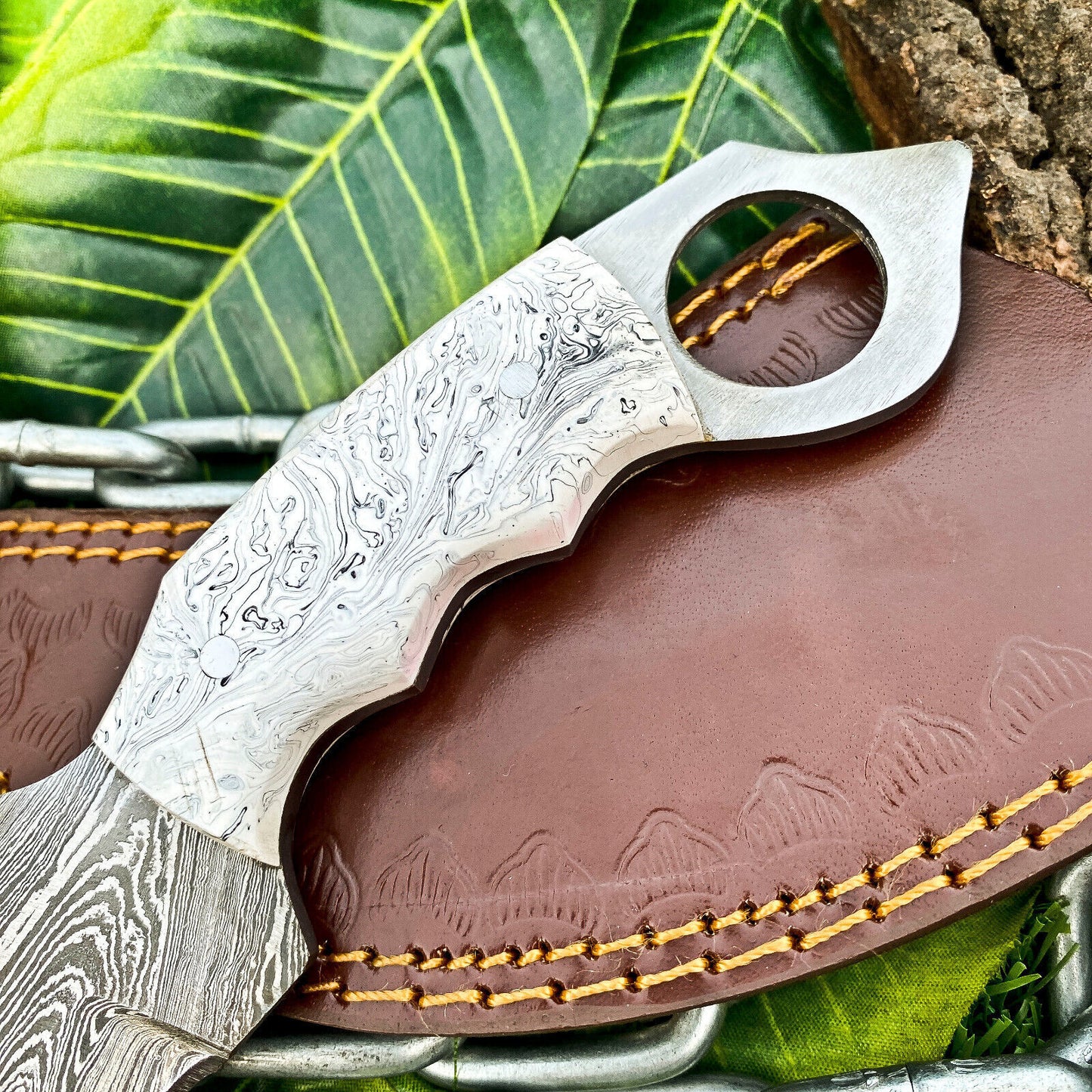 Handmade Damascus Karambit Knife 8" Karambit Damascus Steel Knife with Corian Handle
