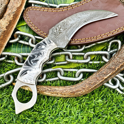 Handmade Damascus Karambit Knife 8" Karambit Damascus Steel Knife with Corian Handle
