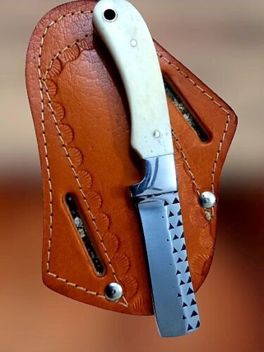 Handmade Cowboy Bull Cutter Knife With Hoof Rasp Steel And Bone Handle With Sheath
