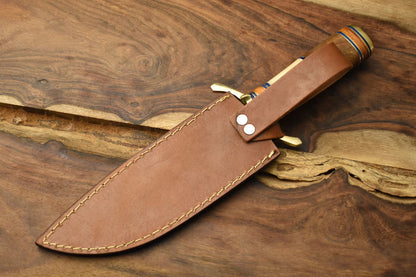 12 Inch Handmade Damascus Steel Bowie Knife Camel Bone Handle Brass Guard