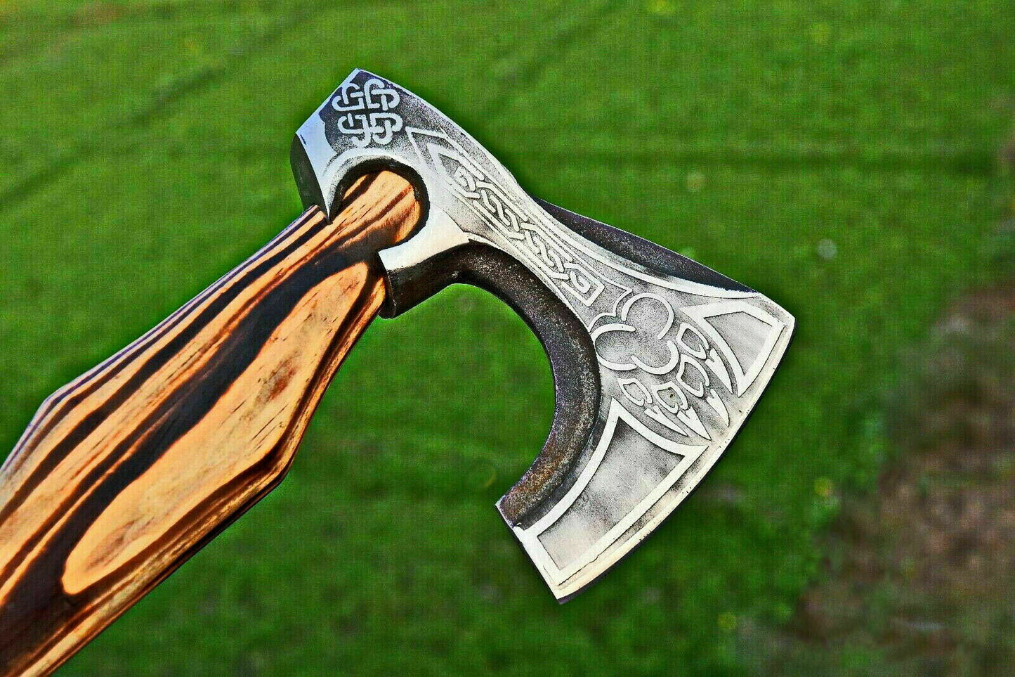 Custom Handmade Viking Axe – Carbon Steel Bearded Camping Hatchet with Rosewood Handle and Sheath