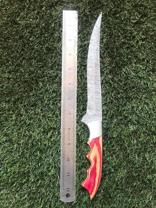 Handmade 12.5" Damascus Steel Fillet Knife Twist Pattern Damascus Fillet Knife W/Sheath