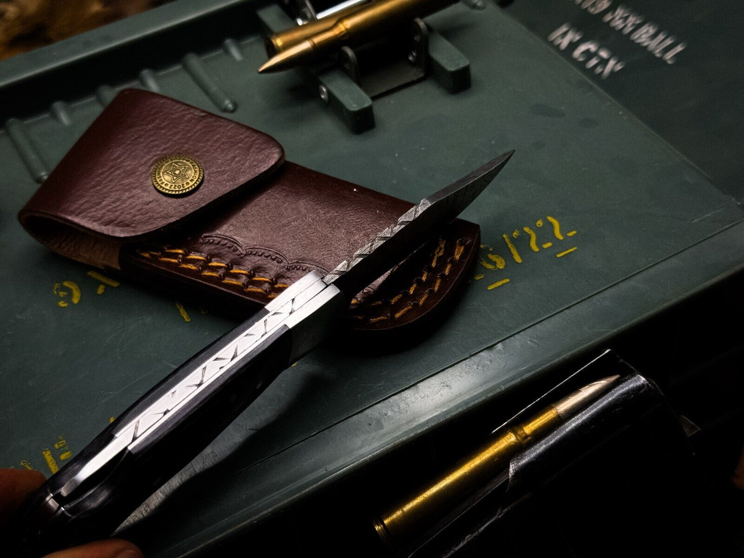 Heritage Forge Damascus Steel Bowie Knife Inch Blade with Leather Sheath