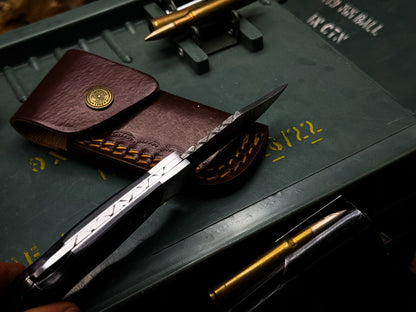 Heritage Forge Damascus Steel Bowie Knife Inch Blade with Leather Sheath