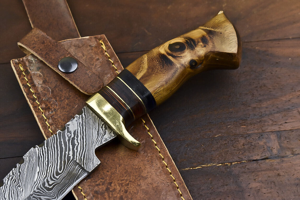 Custom Tactical Damascus Steel Bowie Knife with Walnut Wood Handle