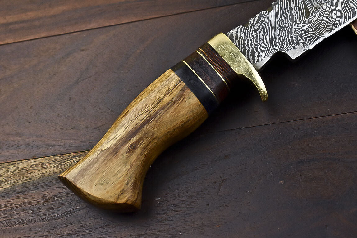 Custom Tactical Damascus Steel Bowie Knife with Walnut Wood Handle