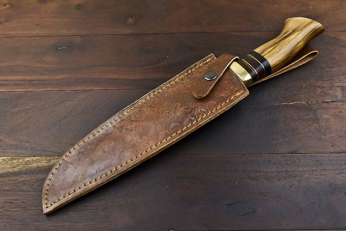 Custom Tactical Damascus Steel Bowie Knife with Walnut Wood Handle
