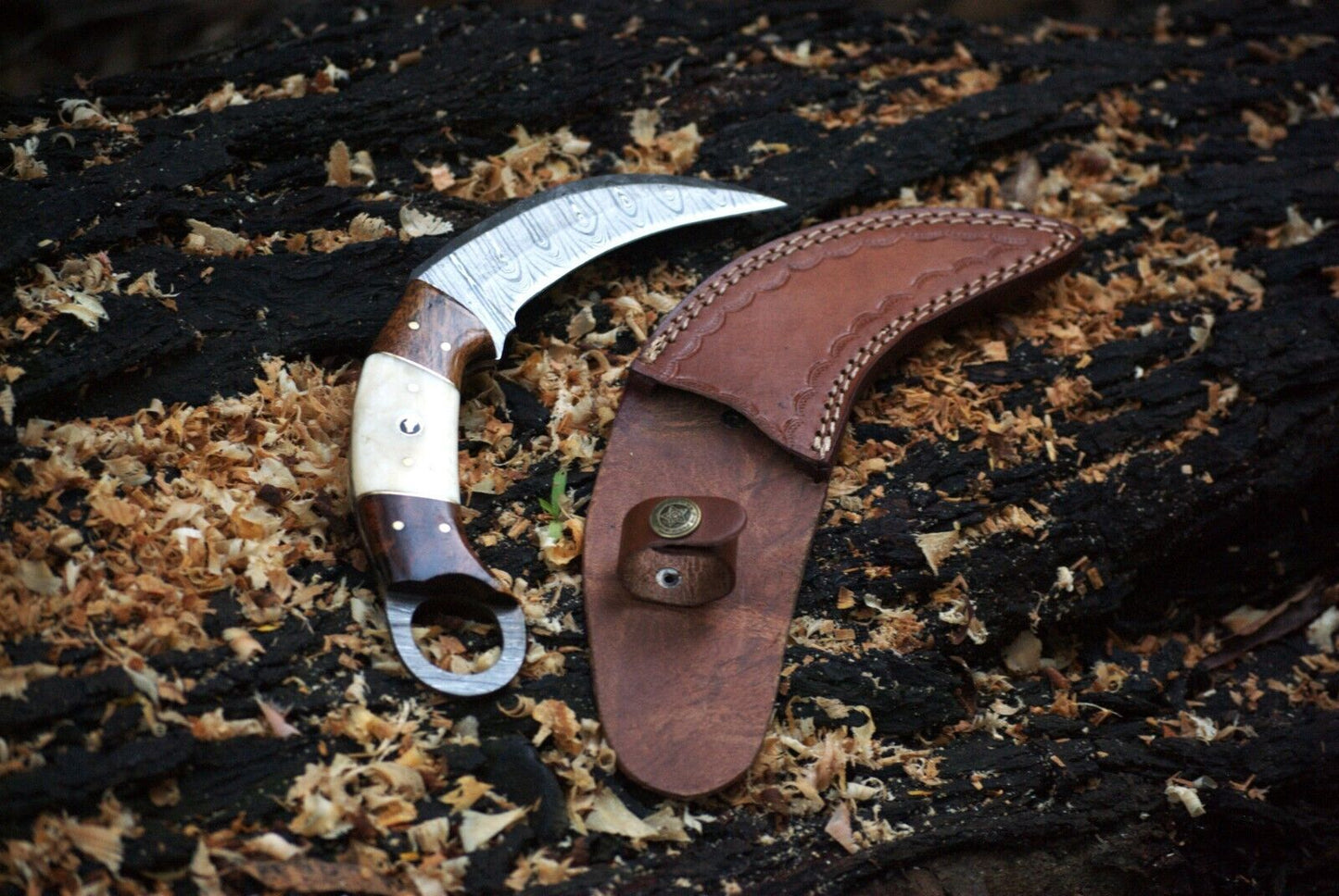 Handmade Damascus Karambit Knife Custom Best Karambit with Leather Sheath