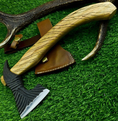Handmade Viking Bearded Axe – 13 Inch Carbon Steel Hatchet with Olive Wood Handle