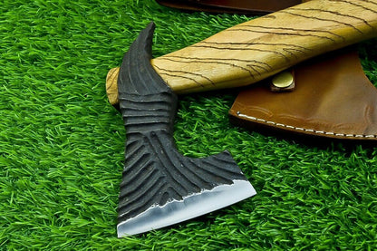 Handmade Viking Bearded Axe – 13 Inch Carbon Steel Hatchet with Olive Wood Handle