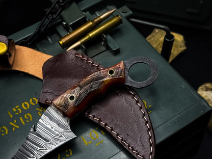 Handmade 8” Damascus Karambit Knife Full Tang Damascus Steel Knife with Horn Handle