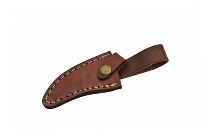 7" Skinner Knife – Full Tang Stainless Steel Trailing Point Blade with Wood Handle & Leather Sheath