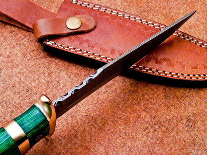Heritage Forge 12 Inch Damascus Steel Bowie Knife with Hardwood Handle for Camping and Hunting