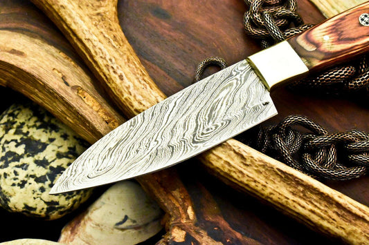 Handmade Damascus Steel Chef Kitchen Full Tang Knife | Hardwood Handle