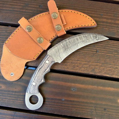 Best Damascus Karambit 9" Damascus Steel Karambit Hunting Knife With Wood Handle
