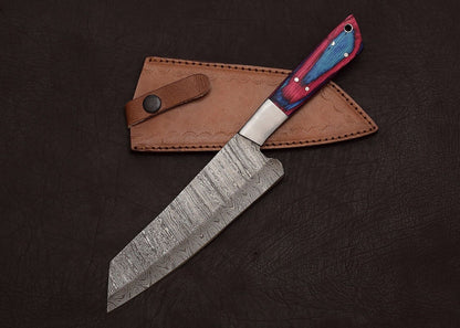 Full Tang Handmade Damascus Steel Chef & Hunting Knife 8" Pakka Wood Handle Sheath