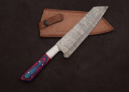 Full Tang Handmade Damascus Steel Chef & Hunting Knife 8" Pakka Wood Handle Sheath