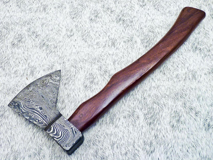 Damascus Steel Axe – Limited Edition Custom Forged Battle Axe with Natural Wood Handle and Leather Sheath
