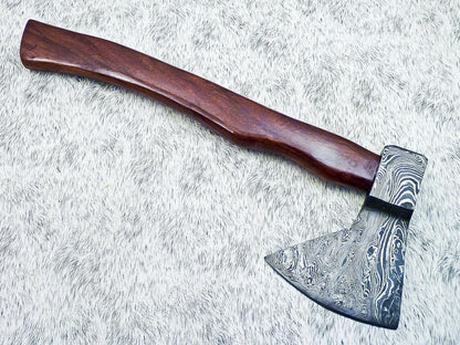 Damascus Steel Axe – Limited Edition Custom Forged Battle Axe with Natural Wood Handle and Leather Sheath
