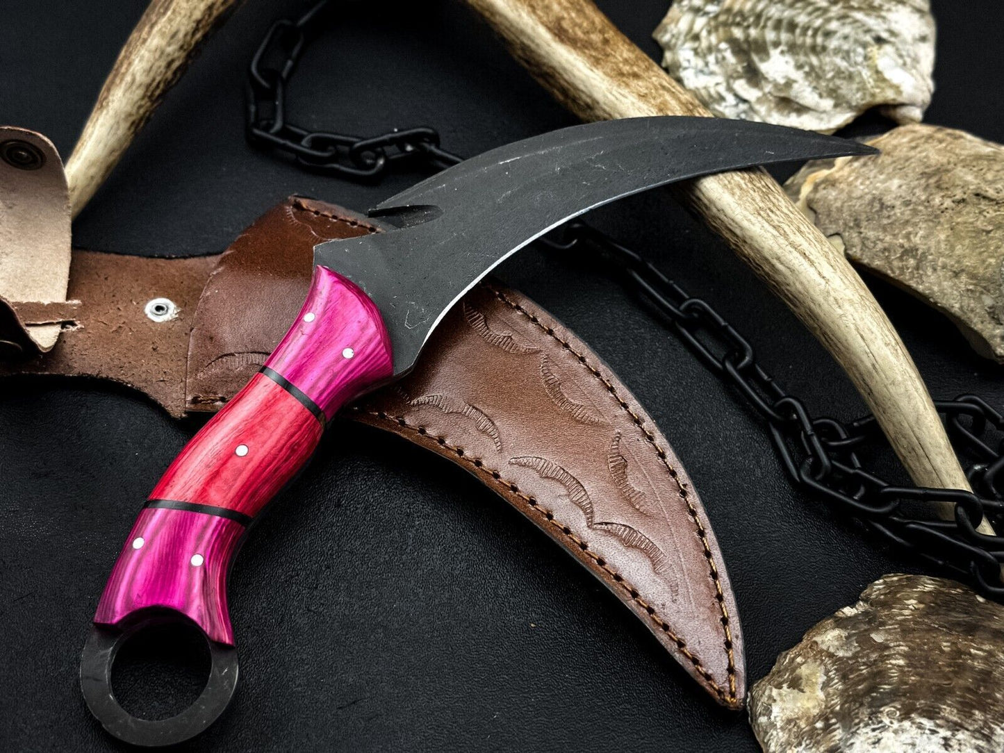 8" Handmade Best Karambit Carbon Steel Hunting Karambit Knife With Wood Handle