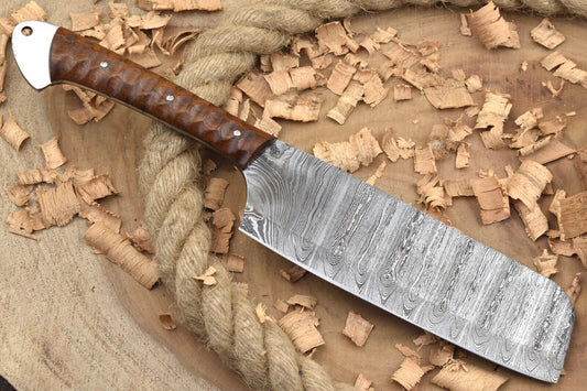 Custom Damascus Steel 11" Kitchen Chef Knife with Rose Wood Handle