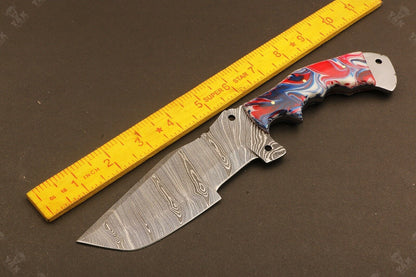 10.5" Handmade Ladder Damascus Steel Tracker Bowie Knife | Resin Handle