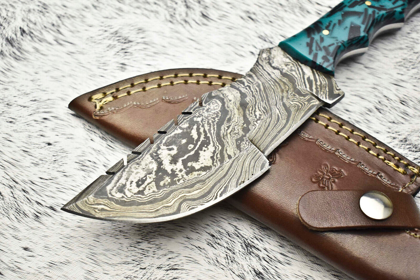 10.0" Handmade Damascus Steel Blade Tracker Knife | Corian Handle