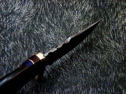 Heritage Forge 6 Inch Handmade Damascus Steel Hunting Knife with Ram Horn and Wood Handle