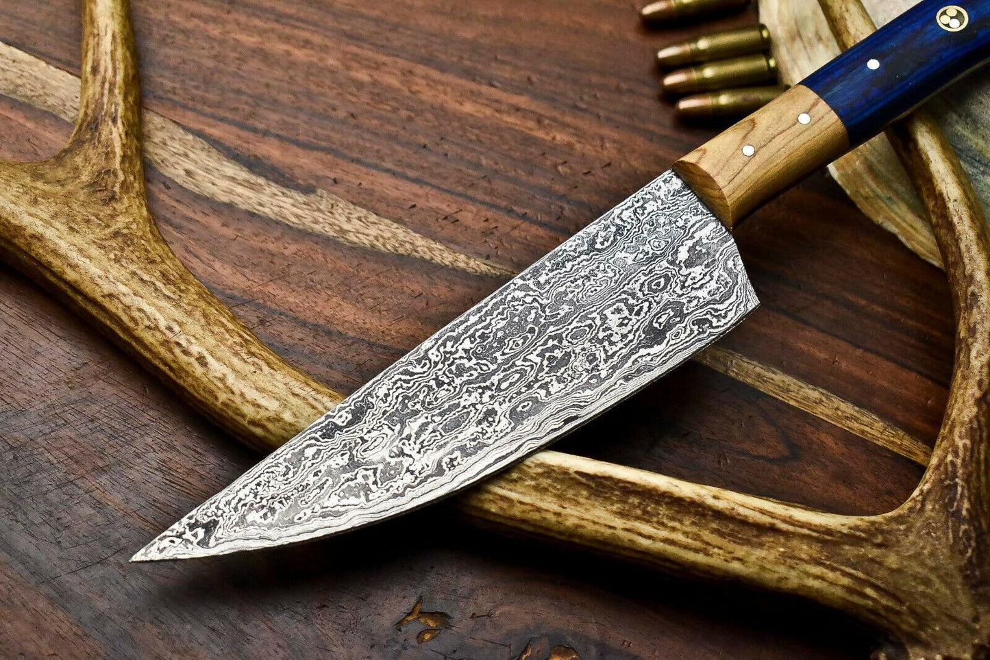 Handmade Full Tang Damascus Steel Chef Knife – Forged Kitchen Blade with Polished Handle