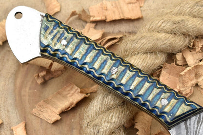 Custom Handmade Damascus Steel Chef Knife – 11" Kitchen Knife with 6" Blade & White/Blue Dollar Cleaver Sturl Open Tang Handle
